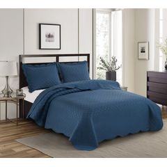 Kit de Colcha Camesa Ilusion Orla 03 Peças King Marinho, 260X280