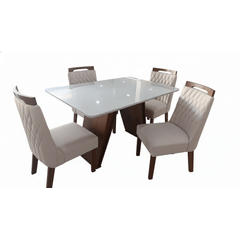 Conjunto Sala Atenas com 4 Cadeiras LJ Móveis(Off White/Castanho)