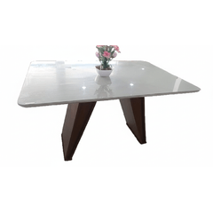 Mesa Lj Atena 4 Cadeiras Com Vidro 4mm 1.35X0.90 Off White/Castanho Cinamomo
