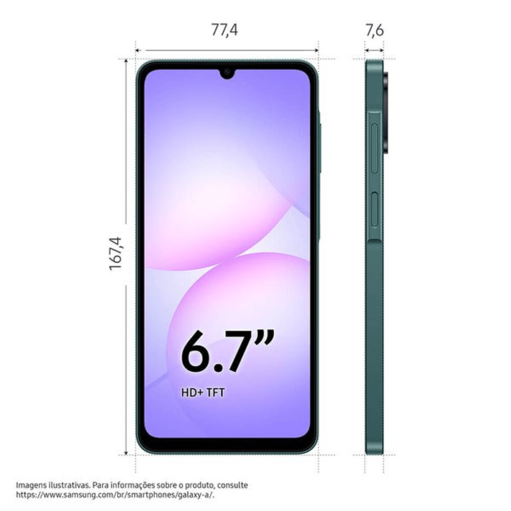 Samsung Galaxy A07 128GB, 4GB de RAM, Câmera Traseira dupla de até